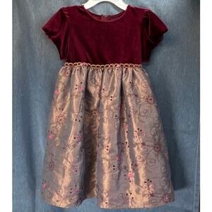 3T Girls Toddlers Redvine Velvet  Light Shimmer Brown Floral Embroidery Holiday